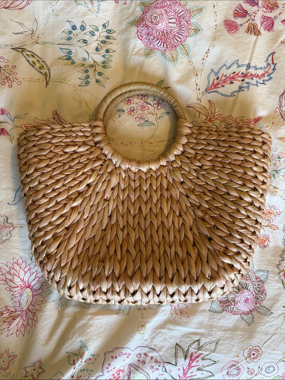 Natural Woven Straw Tote Bag with Round Handles